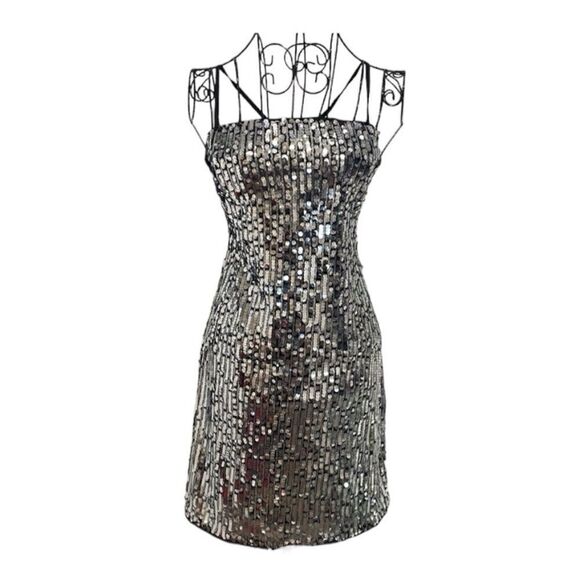 H&M black and silver Short Sequined Dress | size M | NWT - Picture 1 of 9